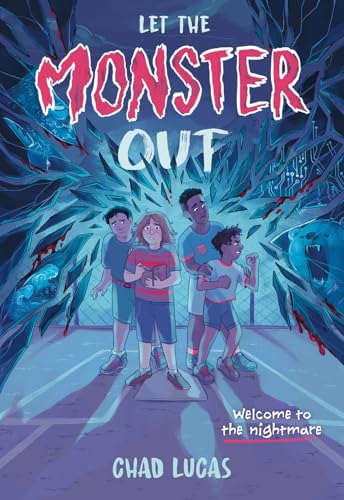Book cover: four children face a shadowy, fractured monster scene.