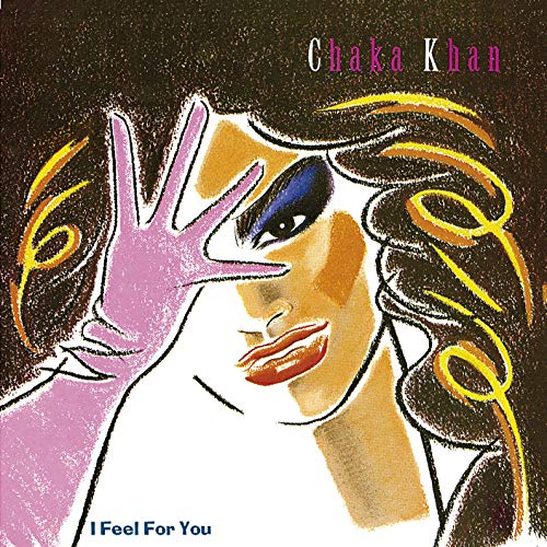Stylized illustration of Chaka Khan with a purple gloved hand covering half her face.