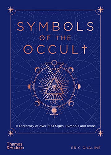 Book cover with rose gold occult symbols on a dark blue background.
