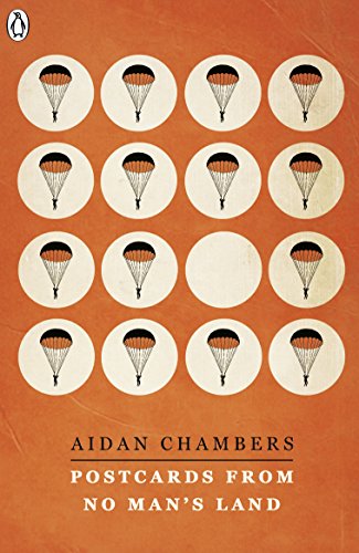 Orange cover with repeating parachute icons and book title, "Postcards From No Man's Land".