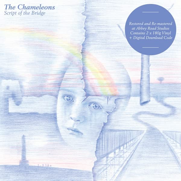 Album cover for The Chameleons’ “Script Of The Bridge” with a sketched face.