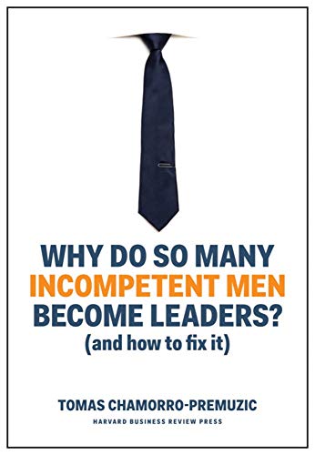 Book cover with a dark blue tie and bold title about male leadership.