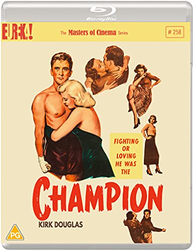 Champion" Blu-ray cover featuring Kirk Douglas and a romantic, dramatic scene.