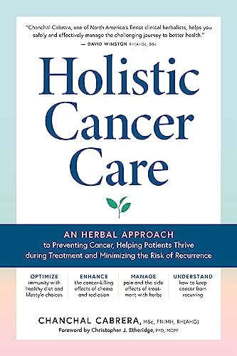 Book cover: “Holistic Cancer Care” with blue text and a leaf graphic.