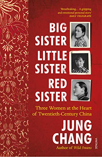 Book cover with red floral design and three black and white portraits.