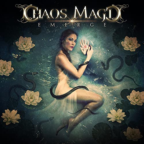 Album cover: woman with snakes and lilies in dark water.