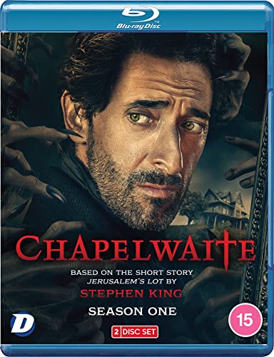 Blu-ray cover for "Chapelwaite" featuring a distressed man and shadowy hands.