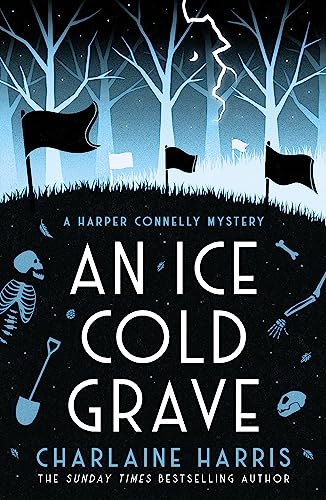 Book cover: dark forest, skulls, bones, and the title "An Ice Cold Grave.