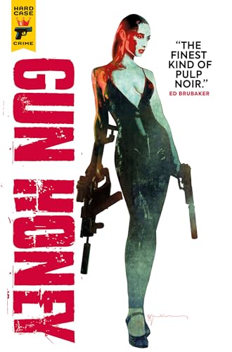 Book cover: woman with guns, distressed red and teal graphic novel art.