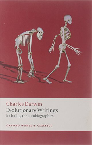 Book cover: human and ape skeletons, red background, "Evolutionary Writings".