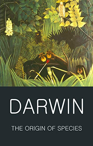 Book cover featuring a Rousseau jungle painting above the text Darwin The Origin of Species.