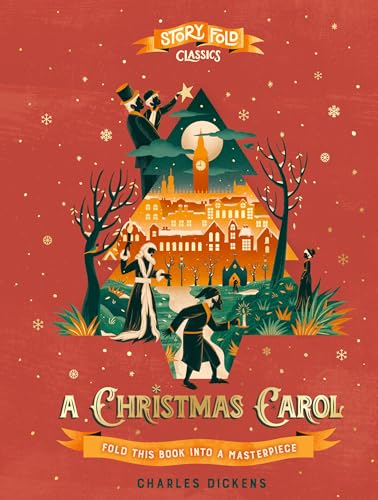 A Christmas Carol" book cover with illustrated Victorian London scene.