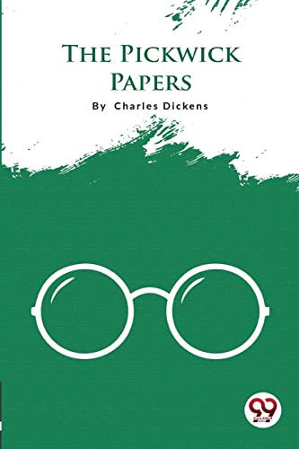 Green book cover with white text, glasses illustration, “The Pickwick Papers.”