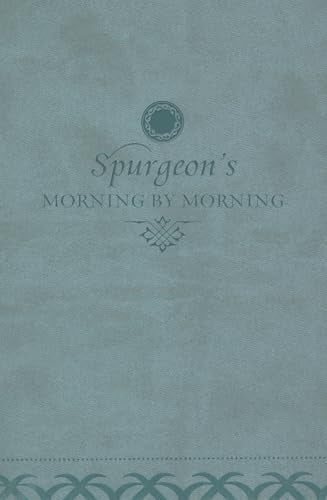 Pale blue devotional book cover with ornate text: "Spurgeon's Morning by Morning".