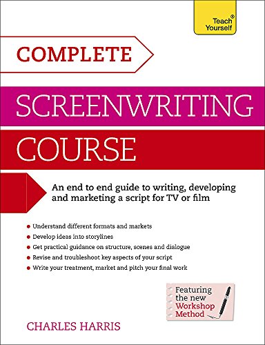 Book cover: "Complete Screenwriting Course" by Charles Harris, with red and purple design.