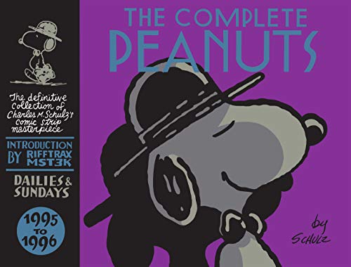 Purple book cover featuring Snoopy with a scarf and "The Complete Peanuts.