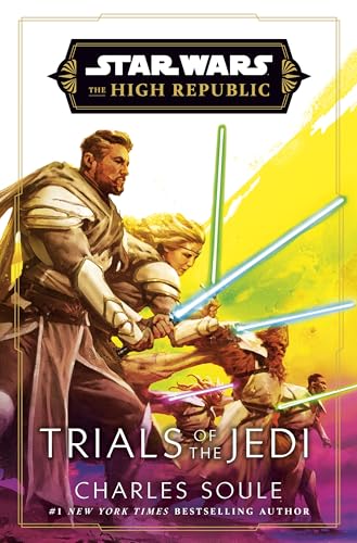 Book cover: Jedi figures engaged in lightsaber combat, “Trials of the Jedi.”