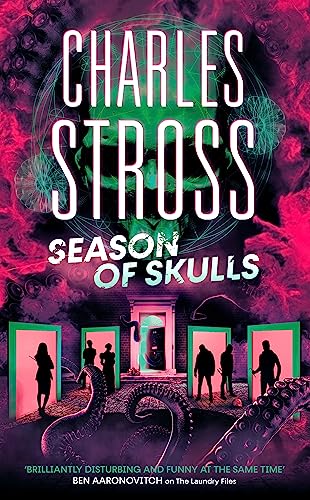 Book cover: "Season of Skulls" with skulls, tentacles, and figures in doorways.