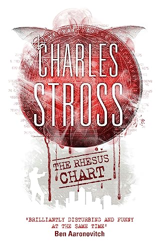 Book cover for The Rhesus Chart by Charles Stross featuring a red occult seal.