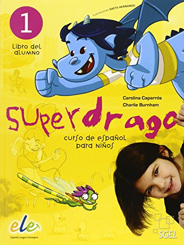 Superdrago 1" textbook cover with a blue dragon and children’s illustrations.