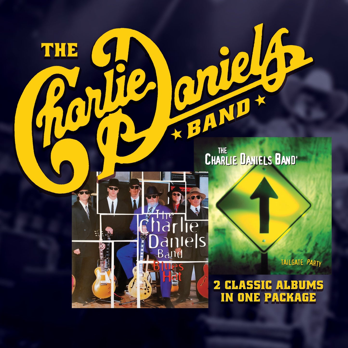 Charlie Daniels Band album cover with band photos and a yellow road sign.