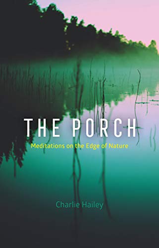 Book cover with misty water, reeds, trees, and white title text.