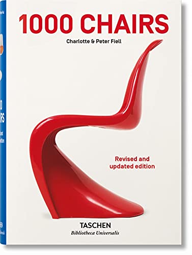 Book cover for 1000 Chairs featuring a glossy red chair on a white background.