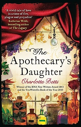 Book cover for "The Apothecary's Daughter" with floral and potion imagery.