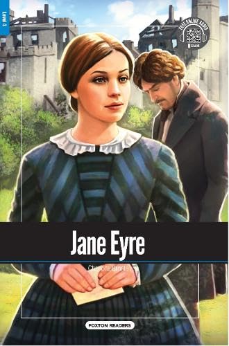 Book cover illustration of Jane Eyre holding a letter with a man behind her.