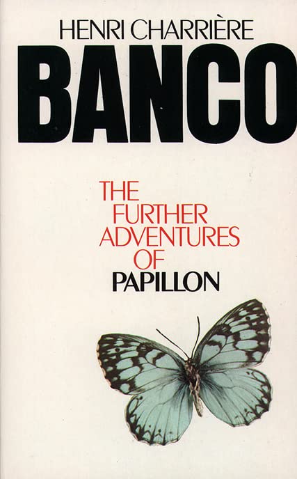 Book cover for Banco by Henri Charrière featuring a blue and black butterfly illustration.