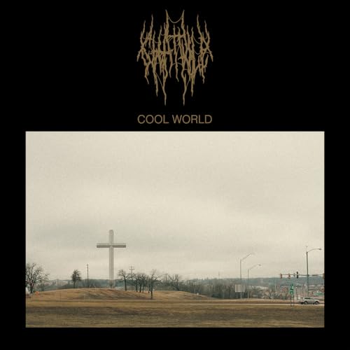 Album cover with black background, band logo, text Cool World, and a roadside cross.