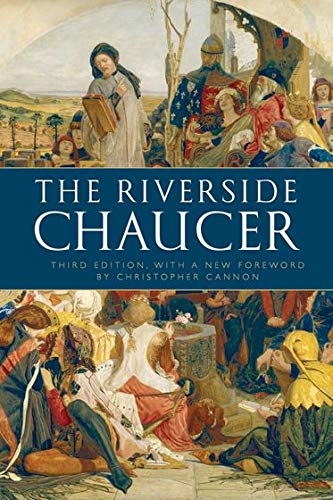 Book cover featuring medieval figures and the title "The Riverside Chaucer.