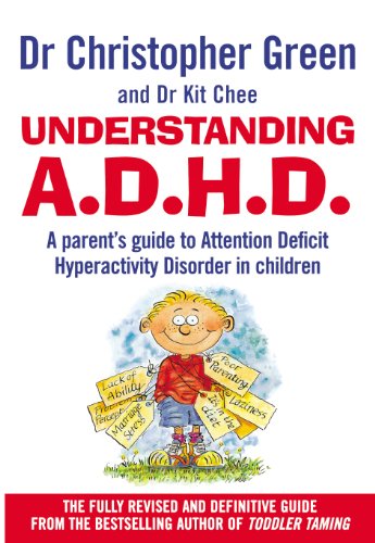 Book cover: "Understanding A.D.H.D." with cartoon child surrounded by keywords.