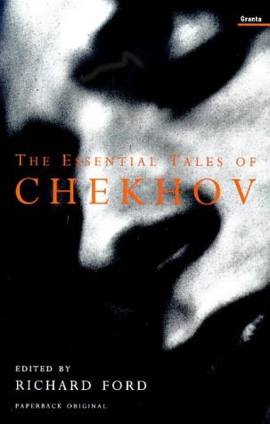 Book cover: "The Essential Tales of Chekhov" with a shadowed face.