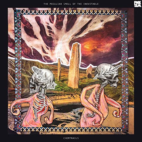 Album cover with skeletal figures standing before a stormy landscape.