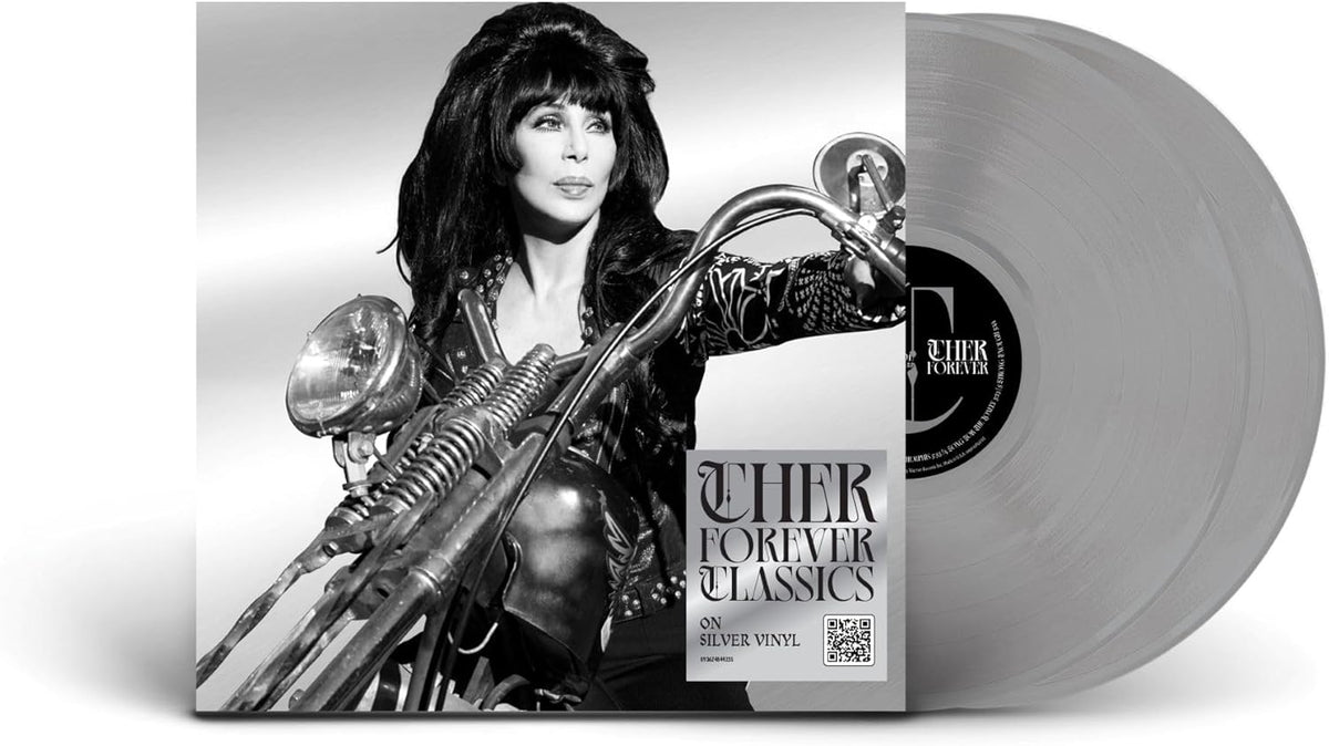 Silver vinyl LP of Cher, featuring a black and white portrait.