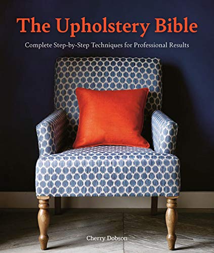 Book cover featuring a blue and white patterned armchair with an orange cushion.