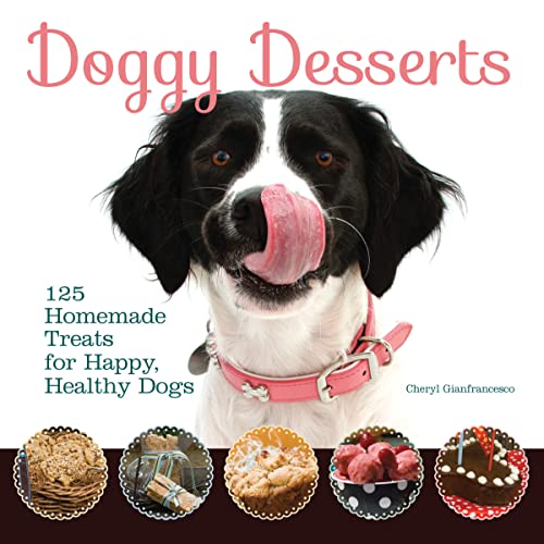 Book cover featuring a black and white dog with a pink collar and desserts.