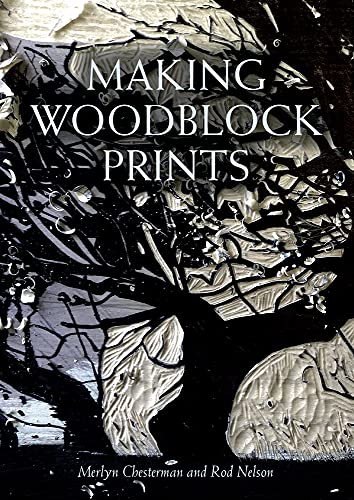 Book cover titled Making Woodblock Prints featuring a black and white carved woodblock design.