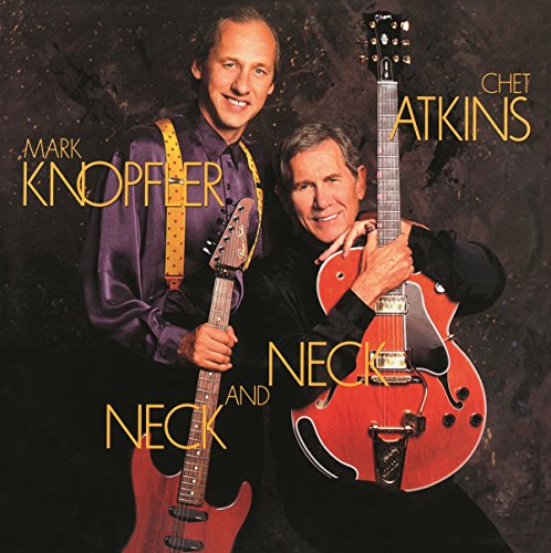 Chet Atkins and Mark Knopfler holding guitars on album cover.