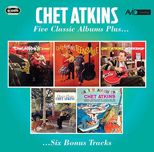 Album cover featuring five vintage Chet Atkins record sleeves on a teal background.