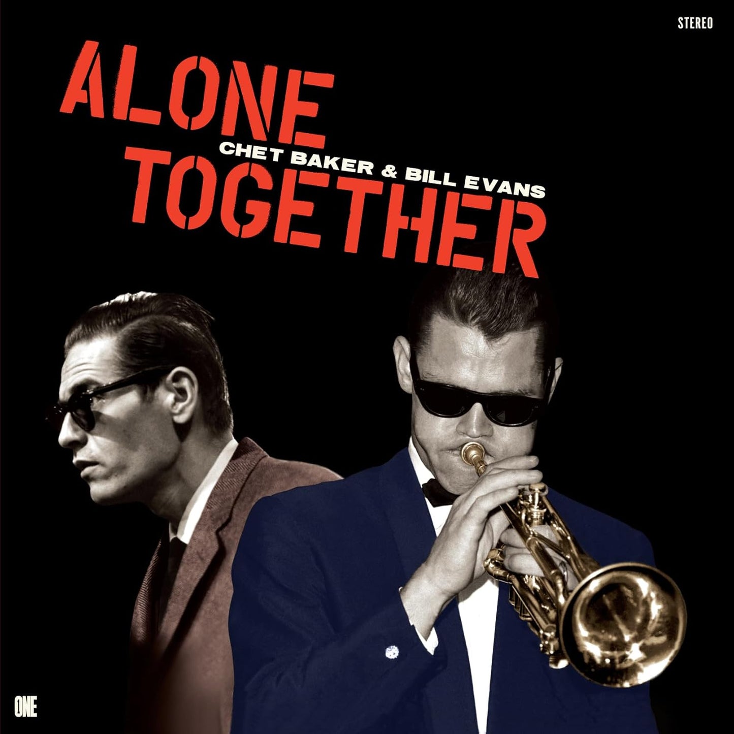 Album cover featuring Chet Baker and Bill Evans with red text on black background.