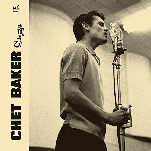 Chet Baker album cover: black and white photo of a singer at a microphone.