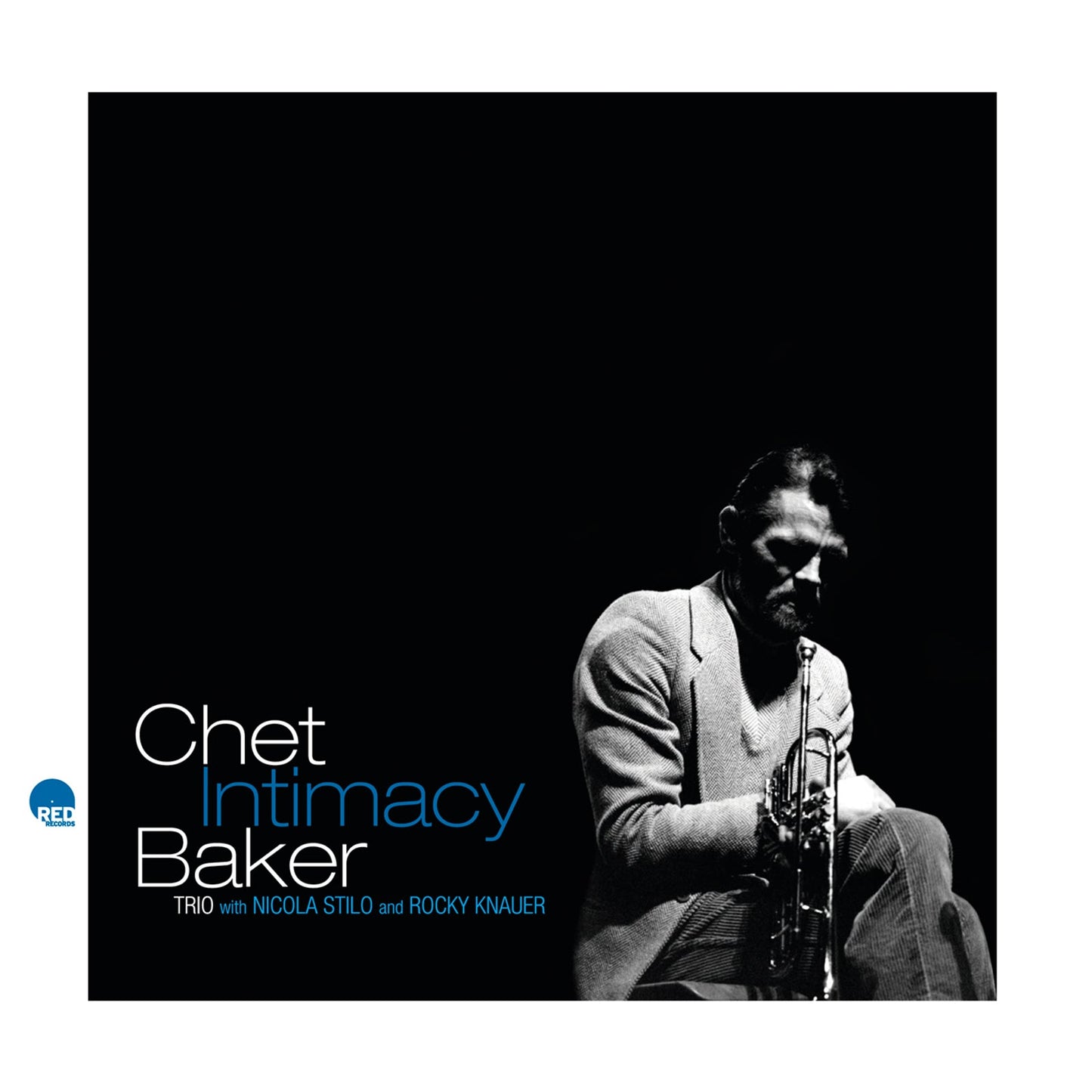 Chet Baker album cover: black background, portrait with trumpet.
