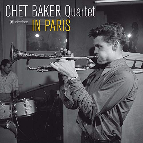 Chet Baker playing trumpet on the album cover “In Paris.”