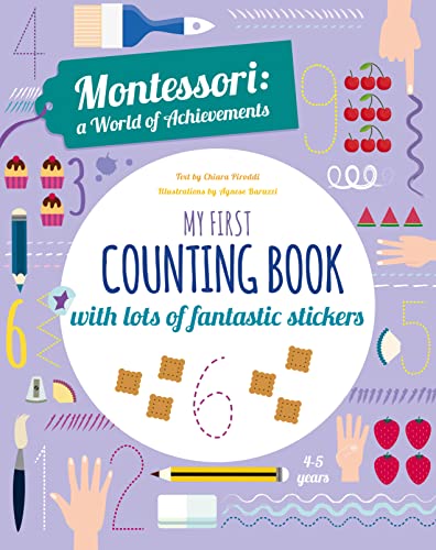 Colorful children’s counting book cover with numbers, fruit, and stickers.