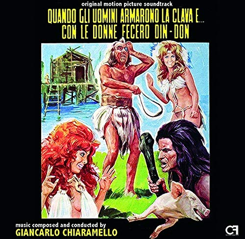 CD cover: cavemen, women, and a pig in a painted scene.
