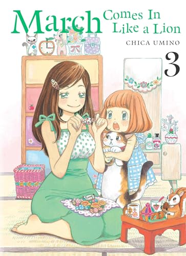 Manga cover: two girls painting miniature figures with a cat, volume 3.