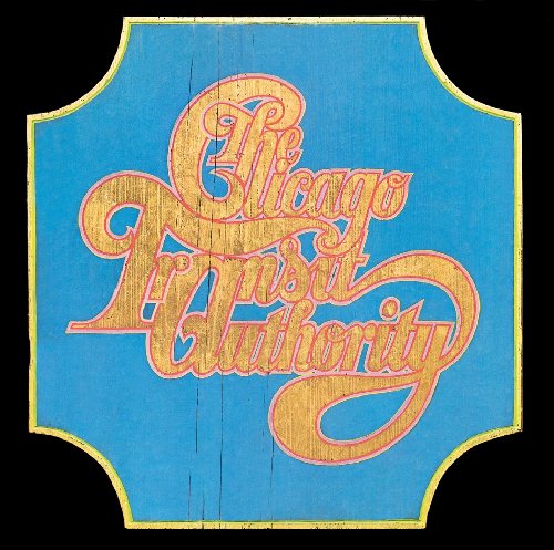 Blue album cover for Chicago’s “Chicago Transit Authority” with ornate gold lettering.