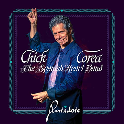 Album cover featuring Chick Corea in a blue shirt against a purple background.